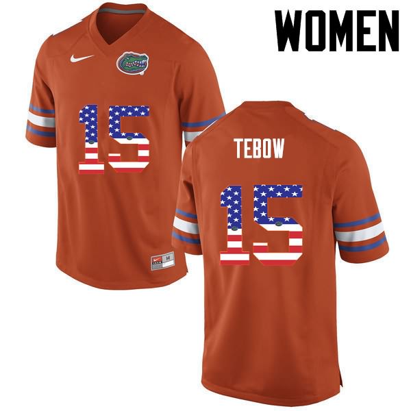 NCAA Florida Gators Tim Tebow Women's #15 USA Flag Fashion Nike Orange Stitched Authentic College Football Jersey EWO7564QZ